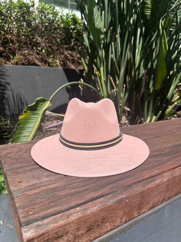 Hard Brim Pink Jute Straw Sun Hat