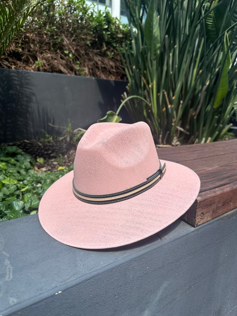 Hard Brim Pink Jute Straw Sun Hat