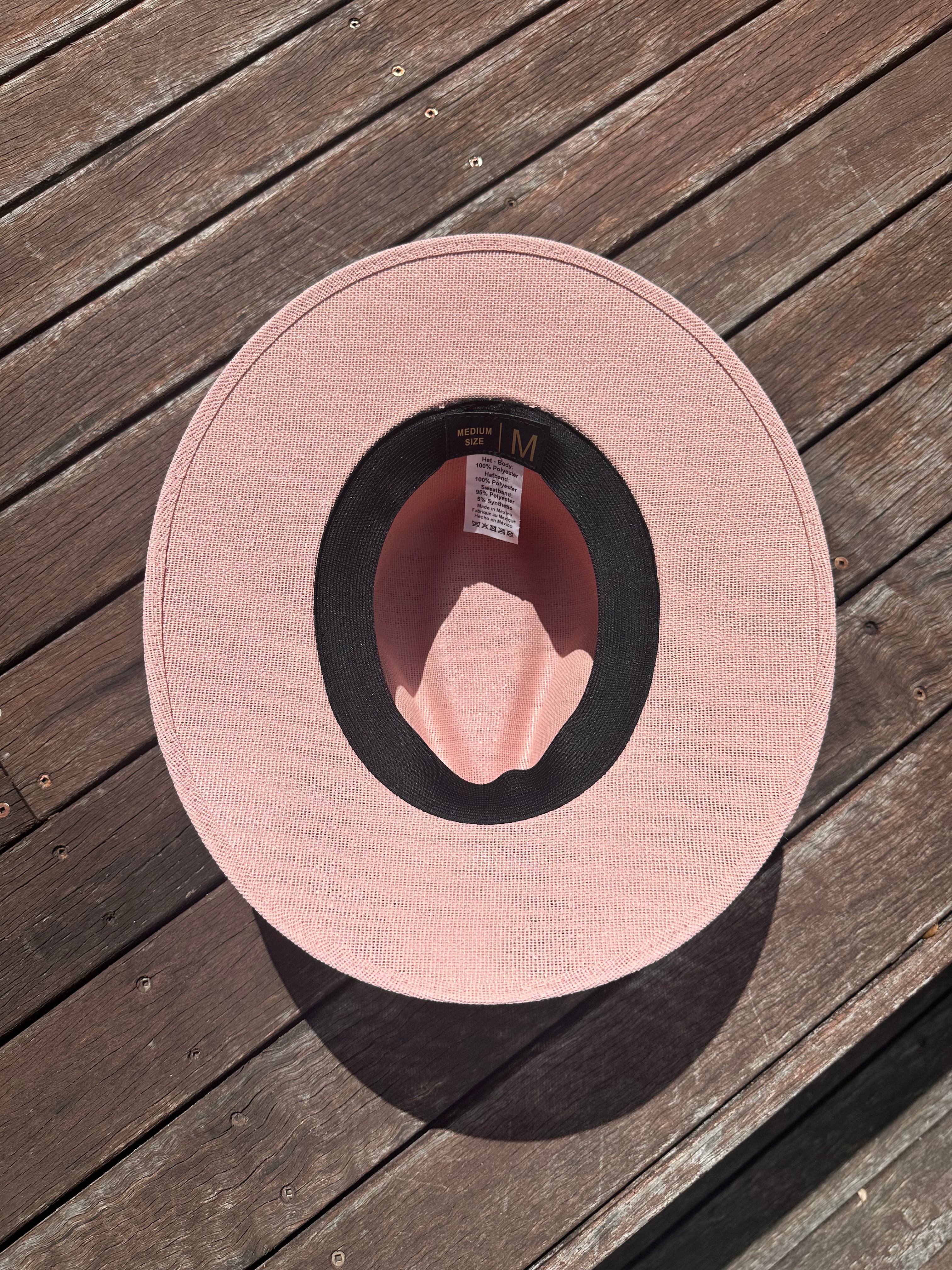 Hard Brim Pink Jute Straw Sun Hat